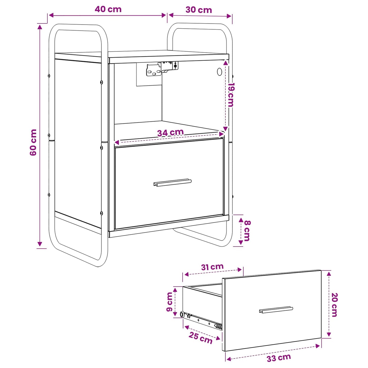 Hanging Bedside Cabinet 2 pcs Artisan Oak 40 x 30 x 60 cm