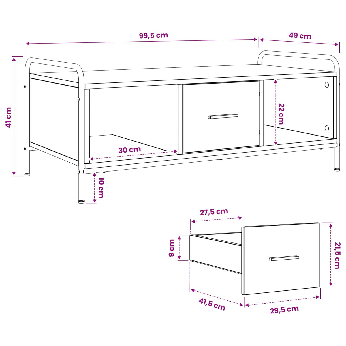 Coffee Table Grey Sonoma 99.5 x 49 x 41 cm Engineered Wood