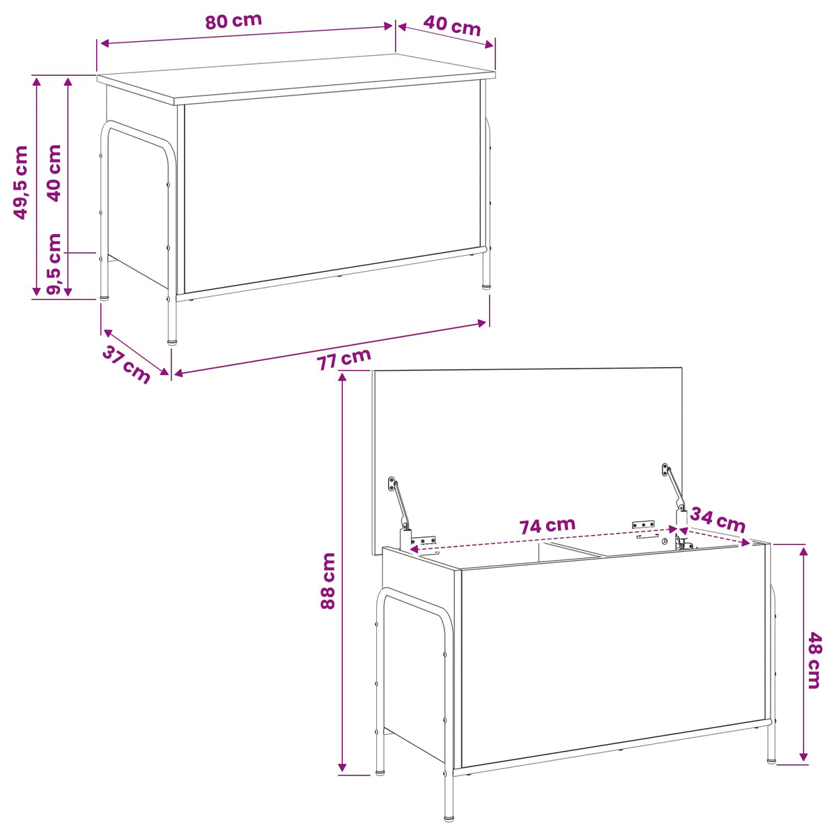 Storage Box Grey Sonoma 80 x 40 x 49.5 cm Engineered Wood