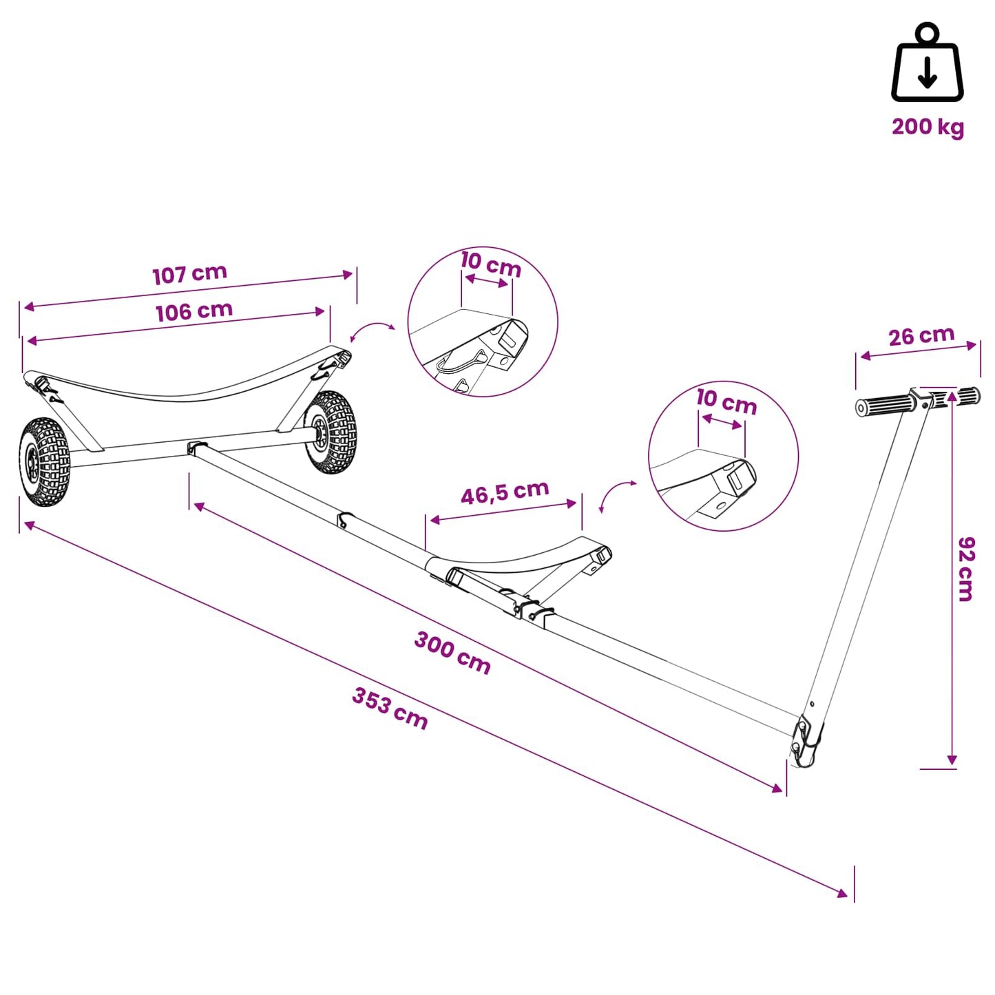 Adjustable Boat Trailer with Pneumatic Tires 200 kg Load Silver