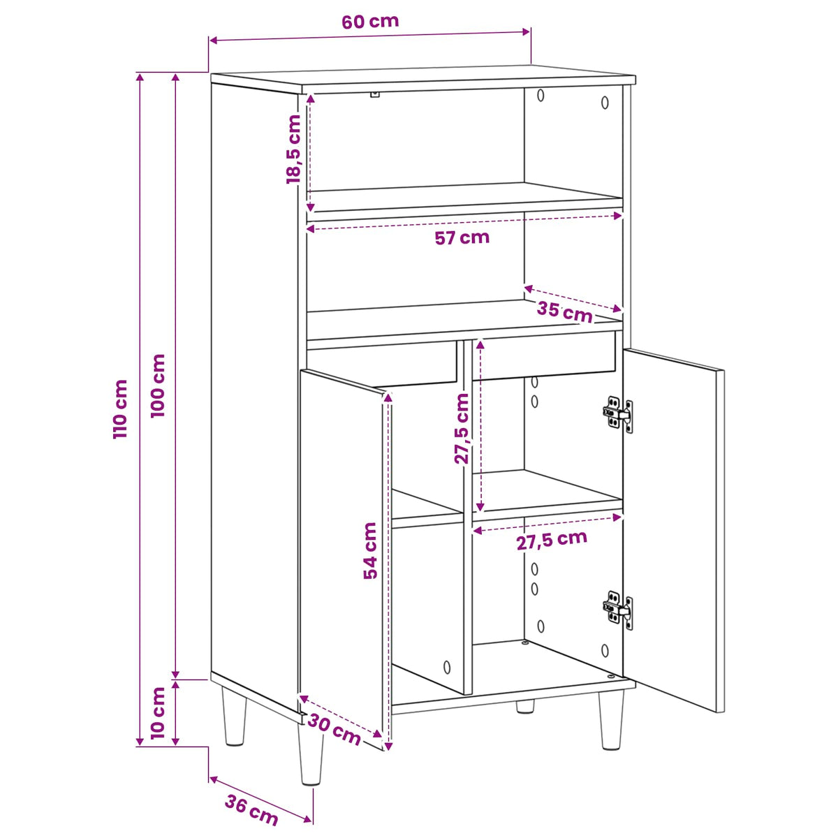 Highboard Old Wood 60 x 36 x 110 cm Engineered Wood