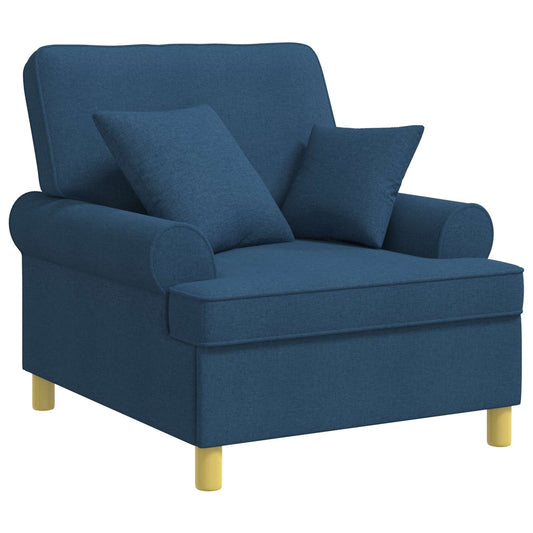 XL Armchair with Cushions Blue Fabric XL Armchair with Cushions Blue Fabric