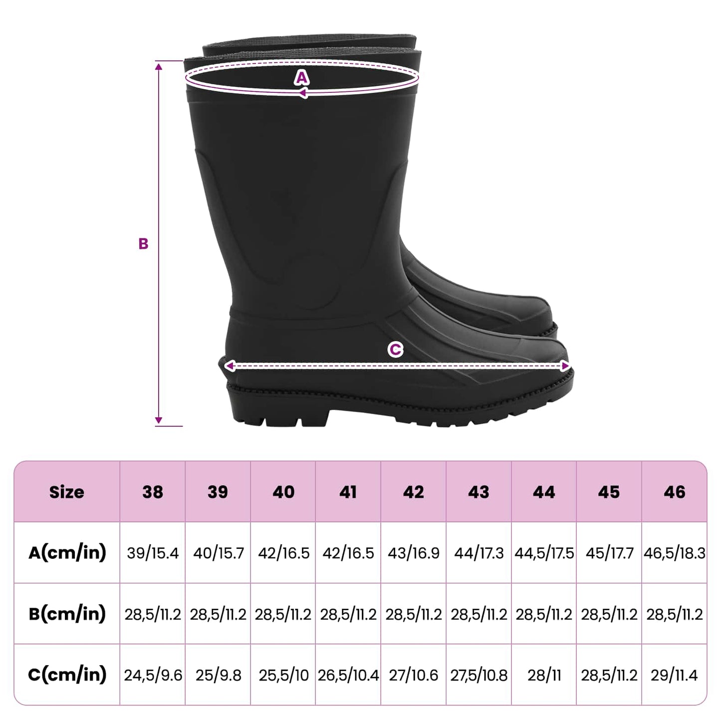 Rain Boots PVC Size 41 Black
