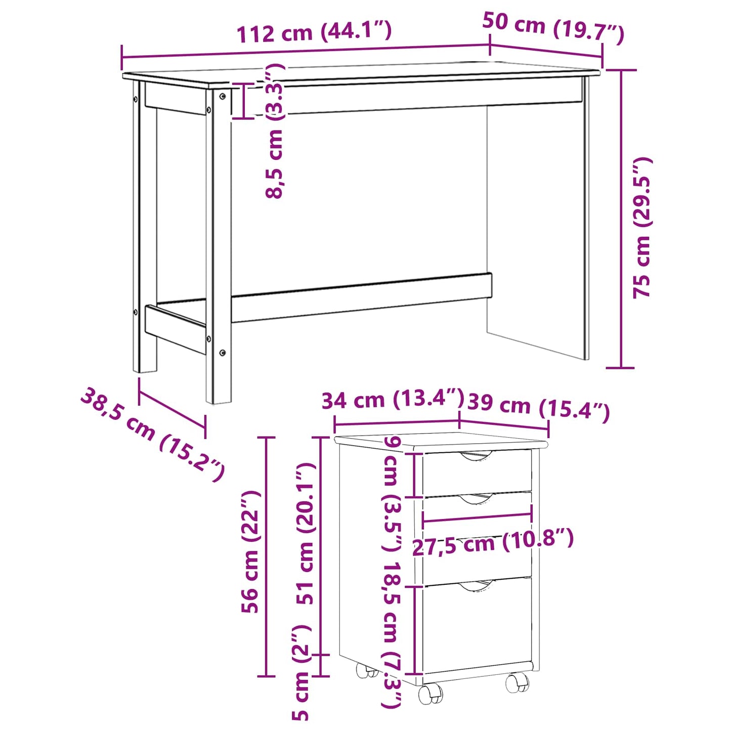 Desk Cabinet Set 2 pcs Honey Brown Solid Pine Wood