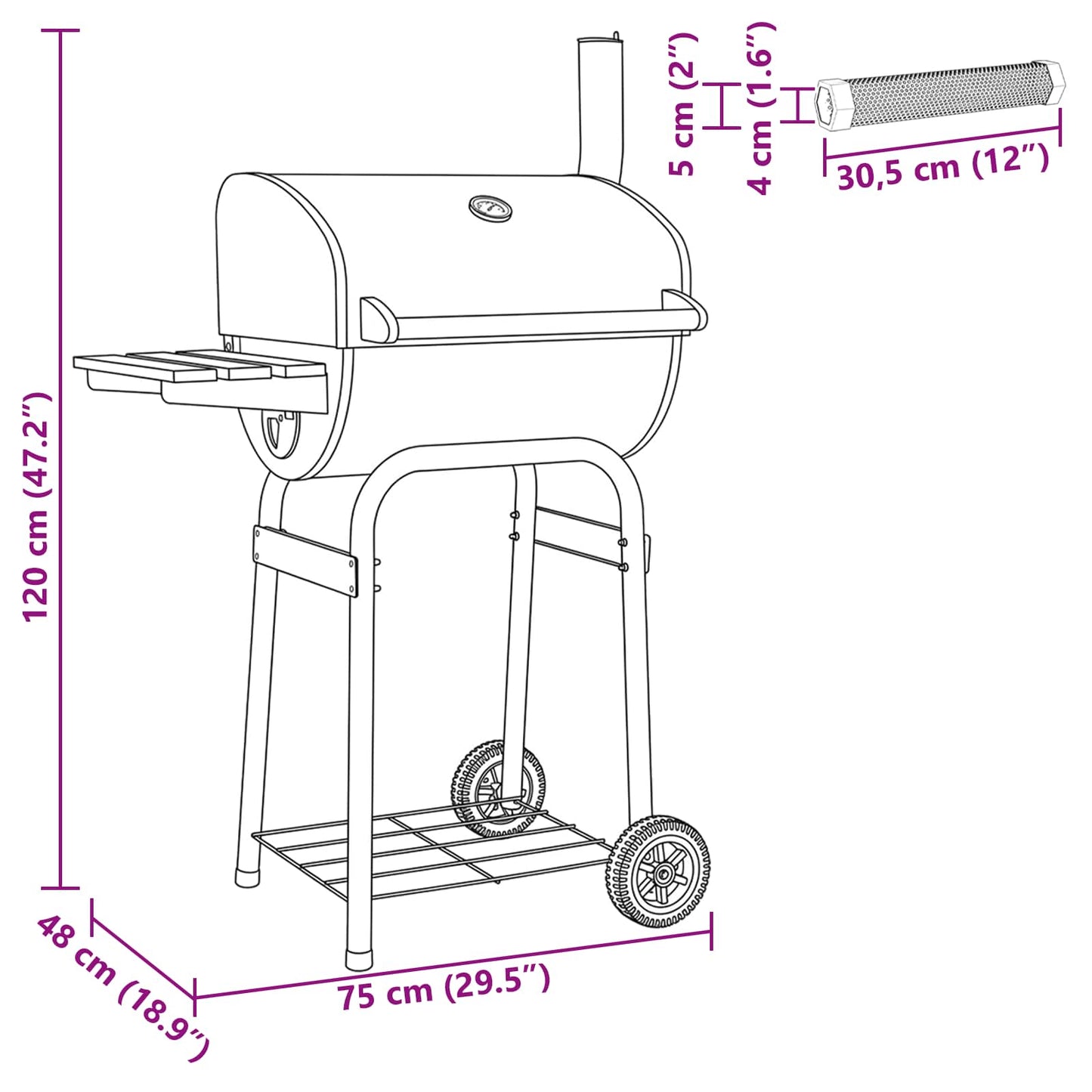 Charcoal Grill 75 x 48 x 120 cm Silver