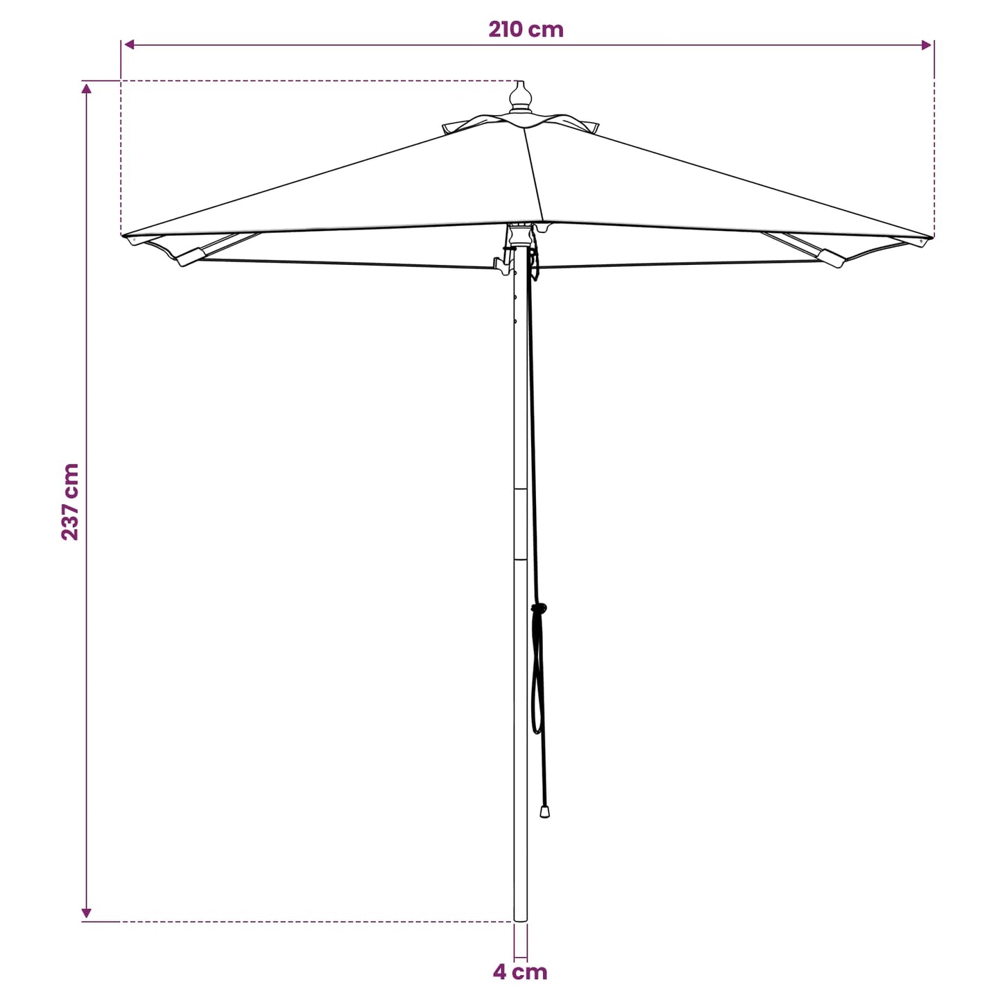 Garden Parasol Ø 210 x 237 cm Solid Eucalyptus Wood Cream White