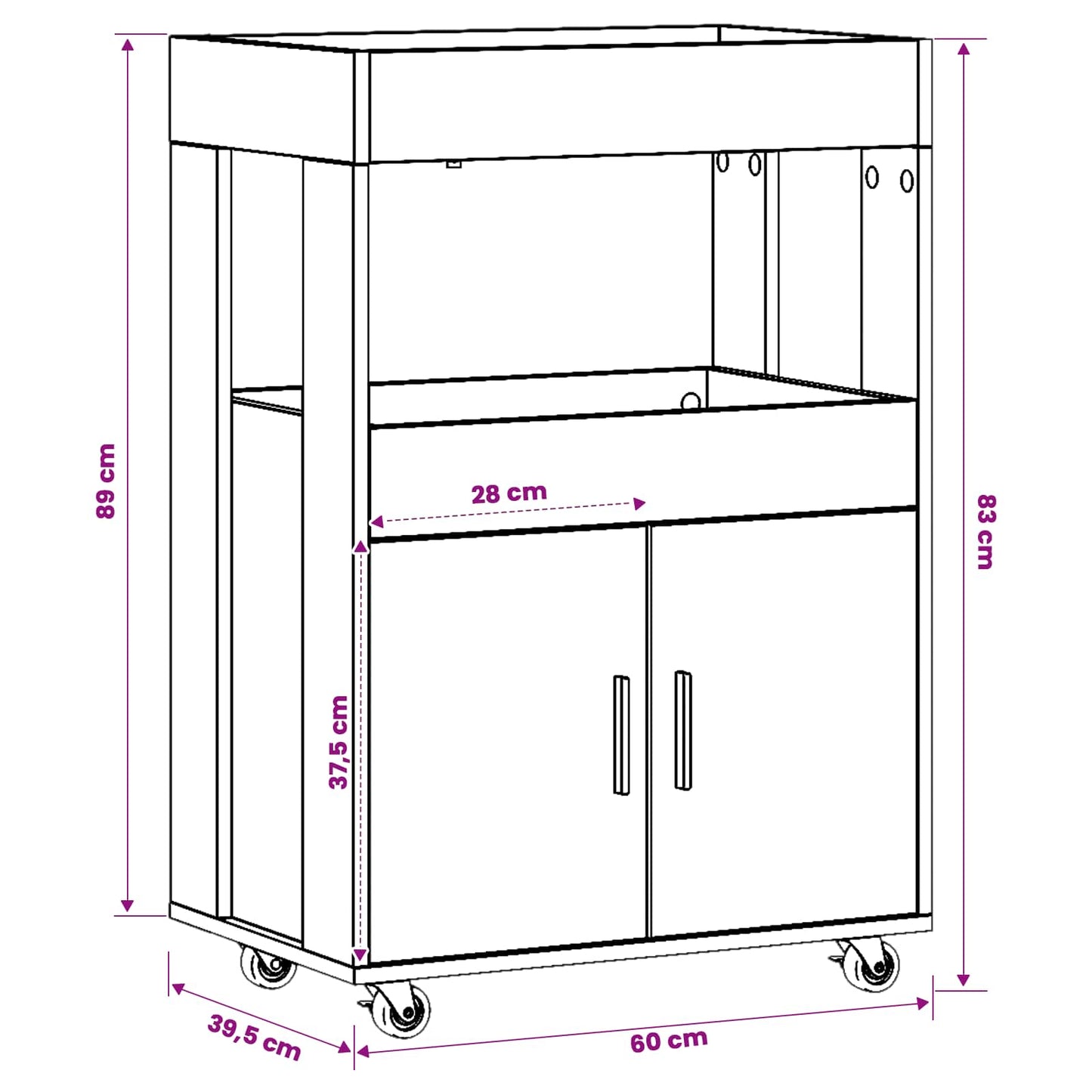 Bar Cart Black Oak 60 x 39.5 x 89 cm Engineered Wood