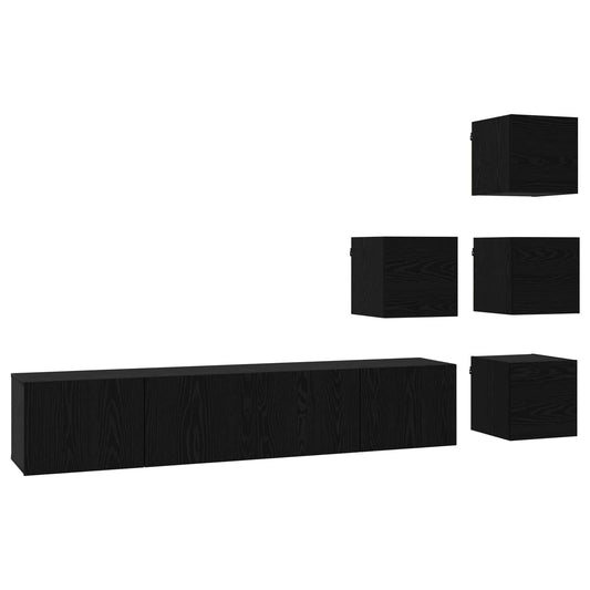 TV Cabinet Set 6 pcs 80 x 30 x 30 cm Black Oak Engineered Wood TV Cabinet Set 6 pcs 80 x 30 x 30 cm Black Oak Engineered Wood