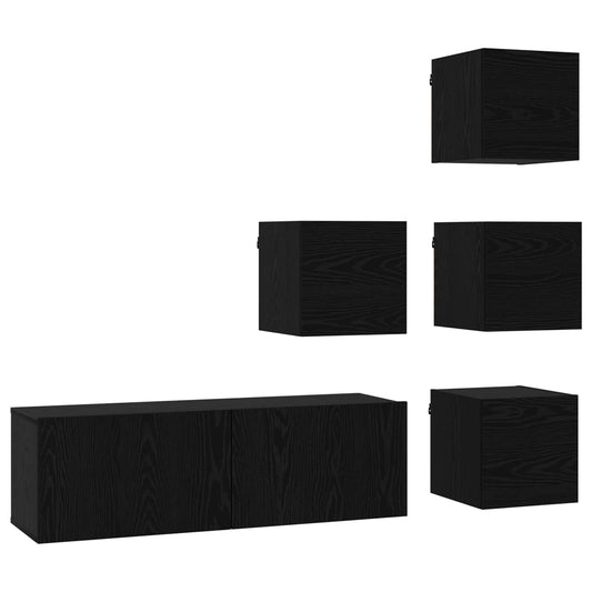 TV Cabinet Set 5 pcs Black Oak Engineered Wood TV Cabinet Set 5 pcs Black Oak Engineered Wood