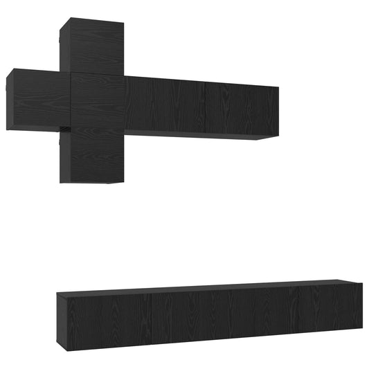 TV Cabinet Set Wall-mounted 7 pcs Black Oak Engineered Wood TV Cabinet Set Wall-mounted 7 pcs Black Oak Engineered Wood