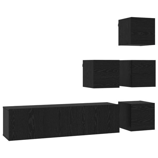 TV Cabinet Set 6 pcs 60 x 30 x 30 cm Black Oak Engineered Wood TV Cabinet Set 6 pcs 60 x 30 x 30 cm Black Oak Engineered Wood