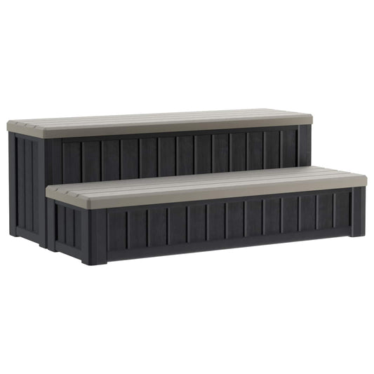 Hot Tub Step with Storage 2-Step Brown and Grey 93 x 57 x 35 cm Hot Tub Step with Storage 2-Step Brown and Grey 93 x 57 x 35 cm