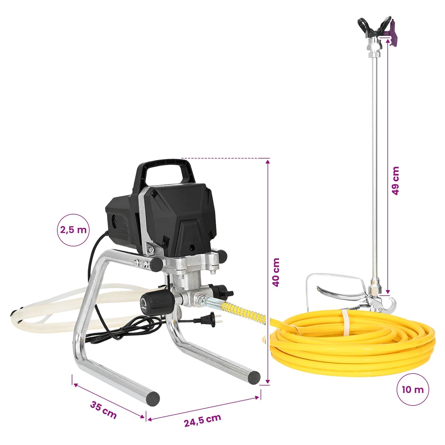 Airless Paint Sprayer 10 m Spray Hose 220V 2L/min 227 bar Black