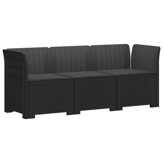 3-Seater Garden Sofa with Cushions Rattan Look PP Anthracite 3-Seater Garden Sofa with Cushions Rattan Look PP Anthracite