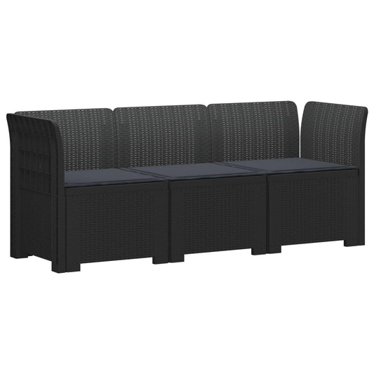 3-Seater Garden Sofa with Cushions Rattan Look PP Anthracite 3-Seater Garden Sofa with Cushions Rattan Look PP Anthracite