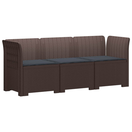 3-Seater Garden Sofa with Cushions Rattan Look PP Brown 3-Seater Garden Sofa with Cushions Rattan Look PP Brown