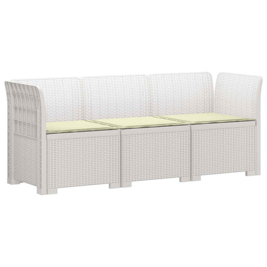 3-Seater Garden Sofa with Cushions Rattan Look PP White 3-Seater Garden Sofa with Cushions Rattan Look PP White