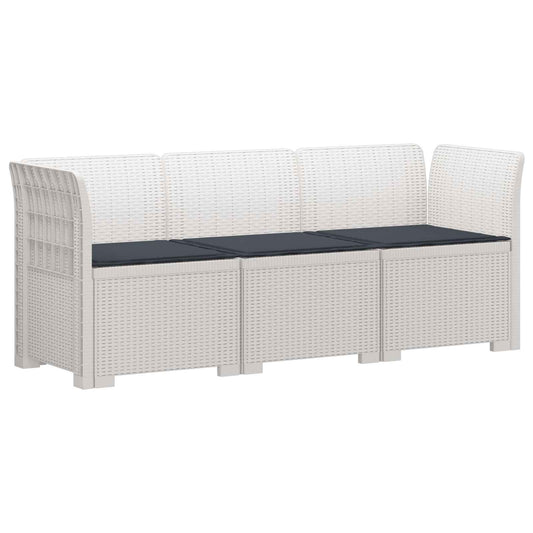 3-Seater Garden Sofa with Cushions Rattan Look PP White 3-Seater Garden Sofa with Cushions Rattan Look PP White