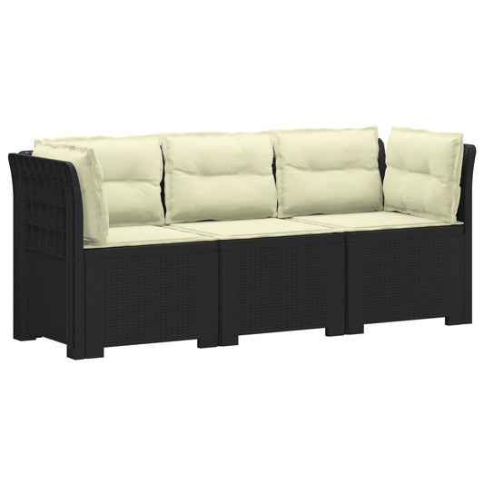 3-Seater Garden Sofa with Cushions Rattan Look PP Anthracite 3-Seater Garden Sofa with Cushions Rattan Look PP Anthracite