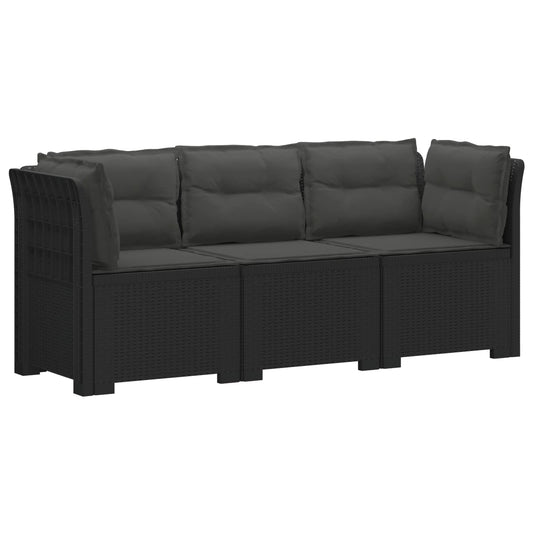 3-Seater Garden Sofa with Cushions Rattan Look PP Anthracite 3-Seater Garden Sofa with Cushions Rattan Look PP Anthracite