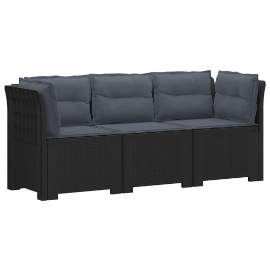 3-Seater Garden Sofa with Cushions Rattan Look PP Anthracite 3-Seater Garden Sofa with Cushions Rattan Look PP Anthracite