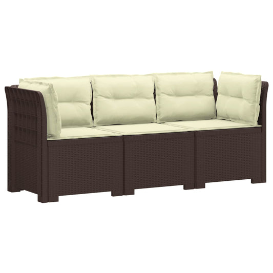 3-Seater Garden Sofa with Cushions Rattan Look PP Brown 3-Seater Garden Sofa with Cushions Rattan Look PP Brown