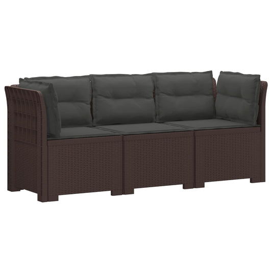 3-Seater Garden Sofa with Cushions Rattan Look PP Brown 3-Seater Garden Sofa with Cushions Rattan Look PP Brown