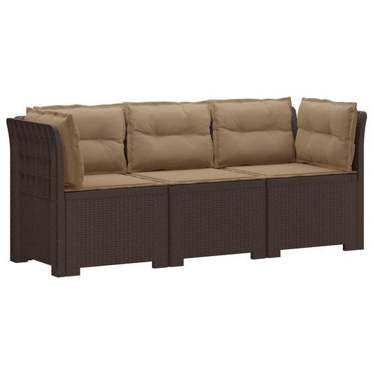 3-Seater Garden Sofa with Cushions Rattan Look PP Brown 3-Seater Garden Sofa with Cushions Rattan Look PP Brown