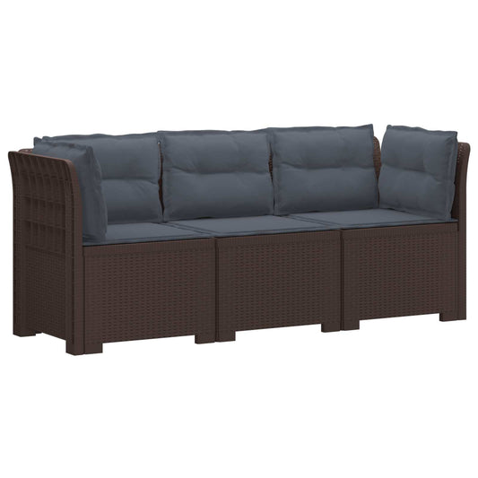 3-Seater Garden Sofa with Cushions Rattan Look PP Brown 3-Seater Garden Sofa with Cushions Rattan Look PP Brown