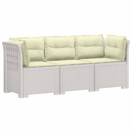 3-Seater Garden Sofa with Cushions Rattan Look PP White 3-Seater Garden Sofa with Cushions Rattan Look PP White