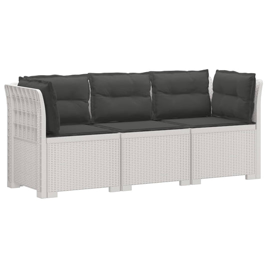 3-Seater Garden Sofa with Cushions Rattan Look PP White 3-Seater Garden Sofa with Cushions Rattan Look PP White