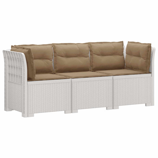 3-Seater Garden Sofa with Cushions Rattan Look PP White 3-Seater Garden Sofa with Cushions Rattan Look PP White