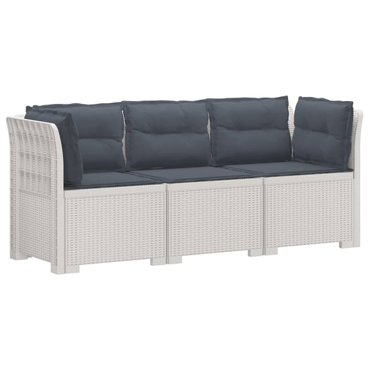 3-Seater Garden Sofa with Cushions Rattan Look PP White 3-Seater Garden Sofa with Cushions Rattan Look PP White