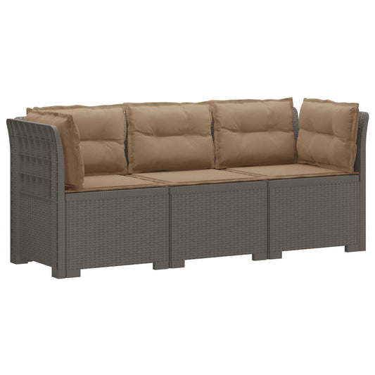 3-Seater Garden Sofa with Cushions Rattan Look PP Light Grey 3-Seater Garden Sofa with Cushions Rattan Look PP Light Grey