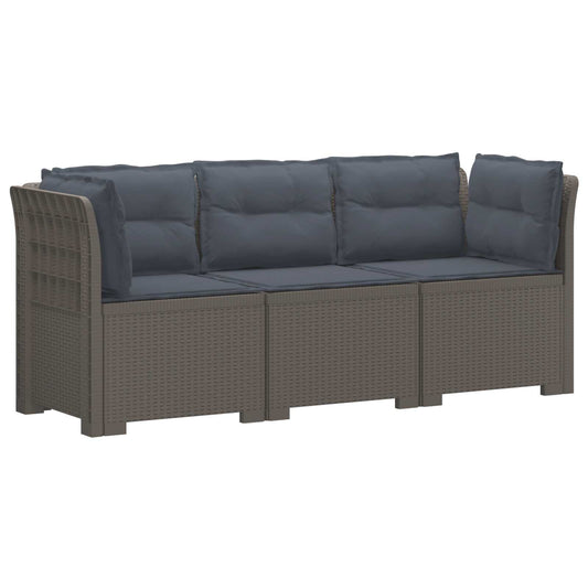3-Seater Garden Sofa with Cushions Rattan Look PP Light Grey 3-Seater Garden Sofa with Cushions Rattan Look PP Light Grey