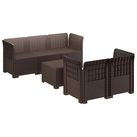 5-Seater Garden Sofa Rattan Look PP Brown 5-Seater Garden Sofa Rattan Look PP Brown