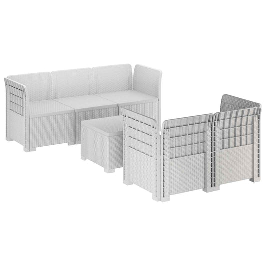 5-Seater Garden Sofa Rattan Look PP White 5-Seater Garden Sofa Rattan Look PP White
