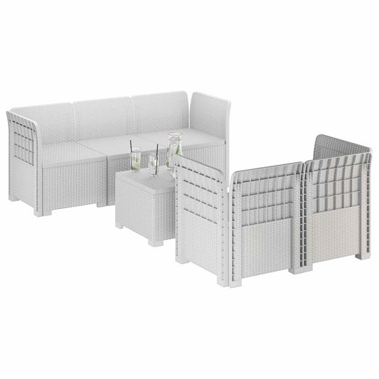 5-Seater Garden Sofa Rattan Look PP White 5-Seater Garden Sofa Rattan Look PP White