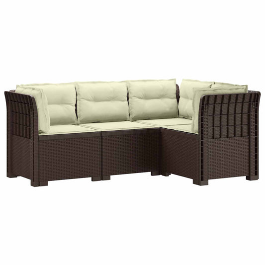 4-Seater Garden Sofa with Cushions Rattan Look PP Brown 4-Seater Garden Sofa with Cushions Rattan Look PP Brown