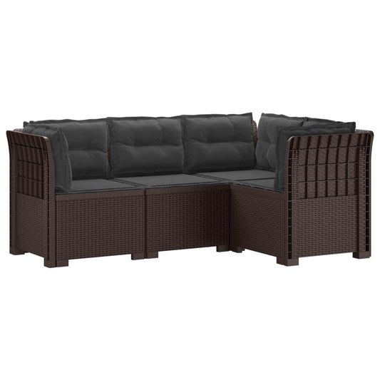 4-Seater Garden Sofa with Cushions Rattan Look PP Brown 4-Seater Garden Sofa with Cushions Rattan Look PP Brown