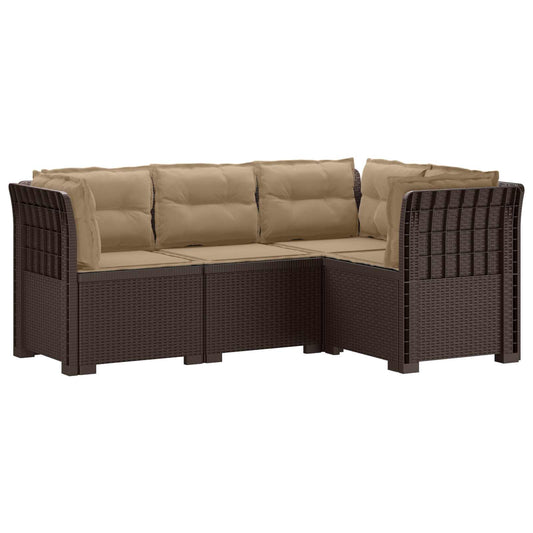 4-Seater Garden Sofa with Cushions Rattan Look PP Brown 4-Seater Garden Sofa with Cushions Rattan Look PP Brown