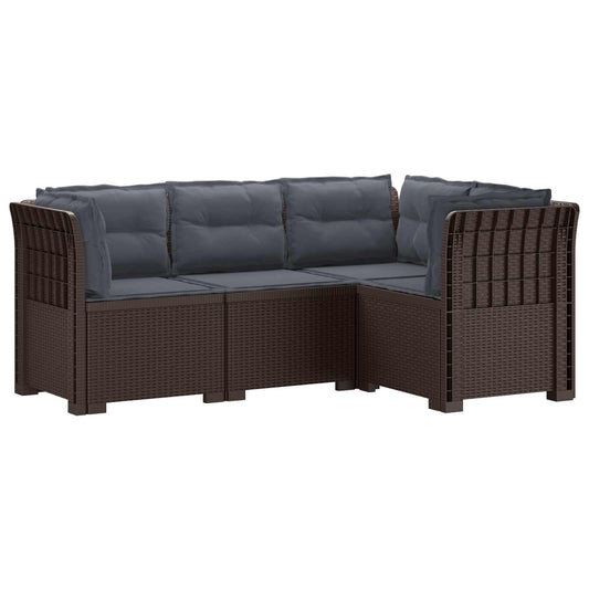4-Seater Garden Sofa with Cushions Rattan Look PP Brown 4-Seater Garden Sofa with Cushions Rattan Look PP Brown