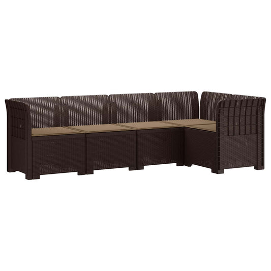 5-Seater Garden Sofa with Cushions Rattan Look PP Brown 5-Seater Garden Sofa with Cushions Rattan Look PP Brown