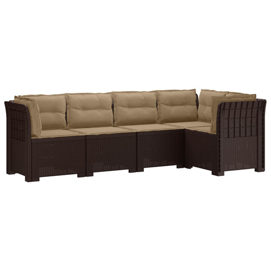 5-Seater Garden Sofa with Cushions Rattan Look PP Brown 5-Seater Garden Sofa with Cushions Rattan Look PP Brown