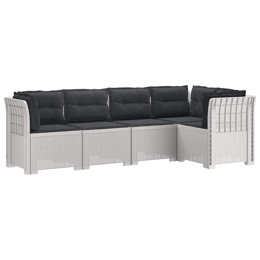 5-Seater Garden Sofa with Cushions Rattan Look PP White 5-Seater Garden Sofa with Cushions Rattan Look PP White