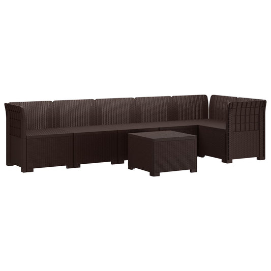 6-Seater Garden Sofa Rattan Look PP Brown 6-Seater Garden Sofa Rattan Look PP Brown