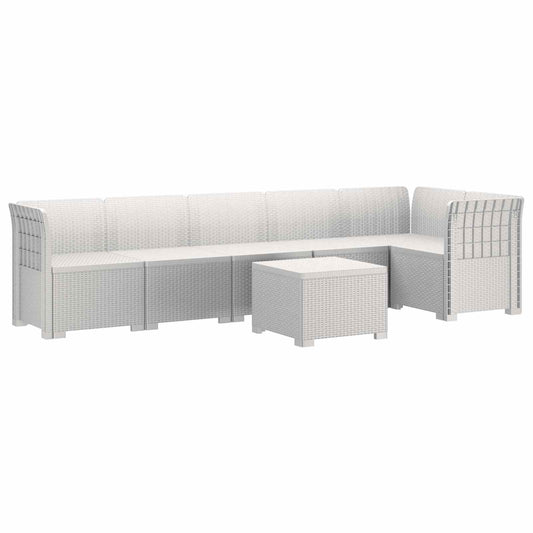 6-Seater Garden Sofa Rattan Look PP White 6-Seater Garden Sofa Rattan Look PP White