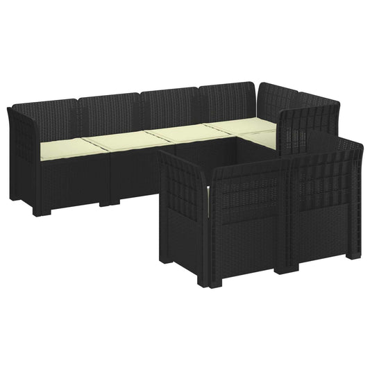 7-Seater Garden Sofa with Cushions Rattan Look PP Anthracite 7-Seater Garden Sofa with Cushions Rattan Look PP Anthracite