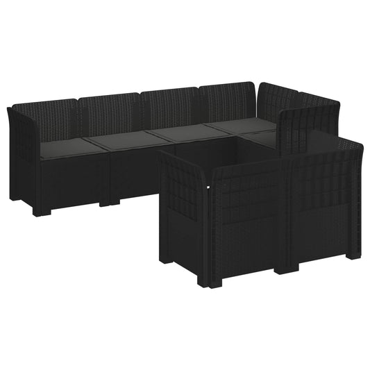 7-Seater Garden Sofa with Cushions Rattan Look PP Anthracite 7-Seater Garden Sofa with Cushions Rattan Look PP Anthracite