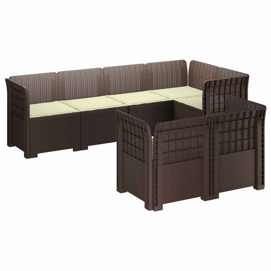 7-Seater Garden Sofa with Cushions Rattan Look PP Brown 7-Seater Garden Sofa with Cushions Rattan Look PP Brown